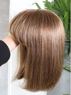 Klassische 12" Braune Spitzefront Perücken Aus Remy Echthaar Mit Pony