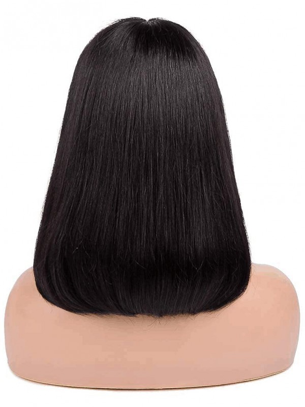Natürlich Gefärbter Kurzer Bob Mit Pony Echthaarperücken Für Schwarze Frauen