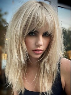 16 Zoll Platinblond Mit Pony Lace Front Perücke Aus Echthaar