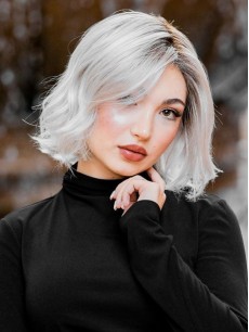 Gewellte Kinnlange 12" Platinblond Perücke Aus Echthaar