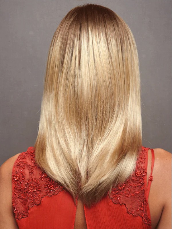 Lange Blonde Perücken Aus 100 % Echthaar Mit Pony Für Damen