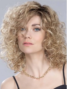 Schulterlange Glamouröse Locken Kappenlose Echthaarperücken