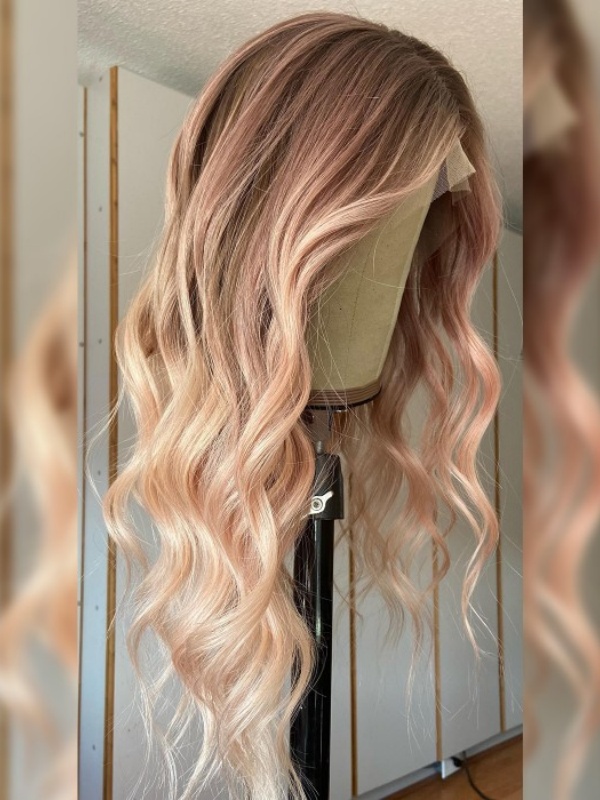 Lange Gewellte Rosa Remy Menschenhaar Perücke Mit Spitzenfront